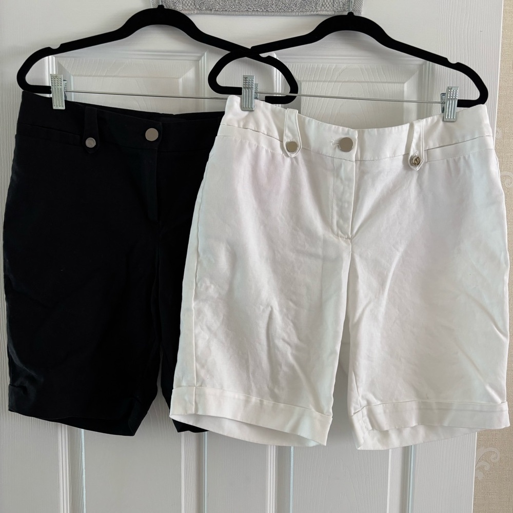 Bundle of 2 Black and White Women's Bermuda Shorts; Size 10